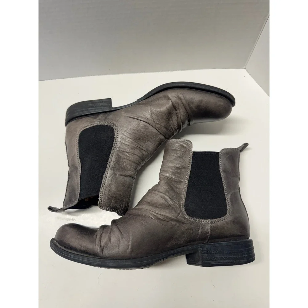 Miz Mooz Lissie Antique Grey Ruched‎ Leather Chelsea Ankle Boots Womens 8.5